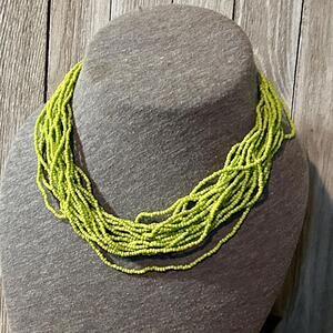 Multi-Strand Lime Green Beaded Necklace
